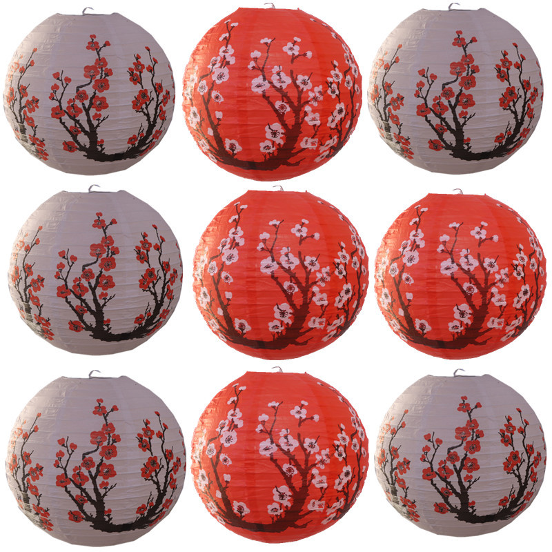 Japanese Lantern Paper - 30cm Red/white Plum Blossom Paper Lanterns