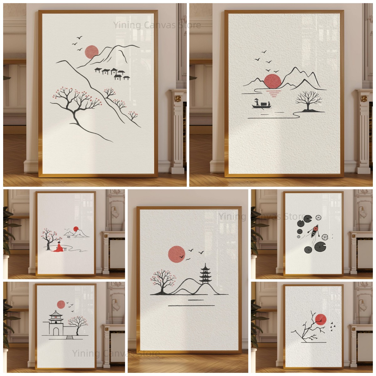 Japanese Minimalist Lifestyle - Minimalist Japanese Ink Poster, Red Sun