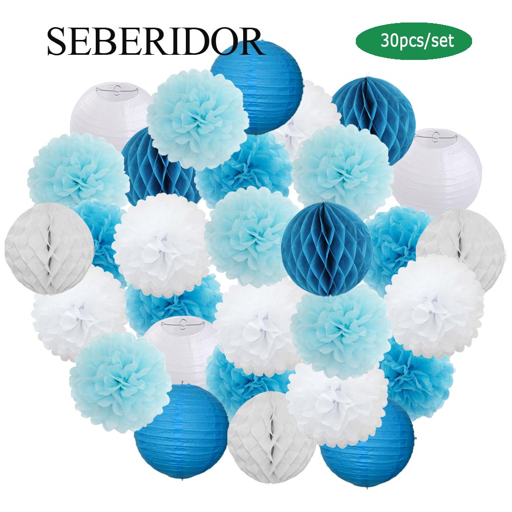 Japanese Lantern Paper - 30pcs/Set Holiday Festival Decor Blue White