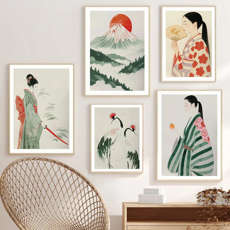 Japanese Minimalist Lifestyle - Mount Fuji & Crane Japanese Wall
